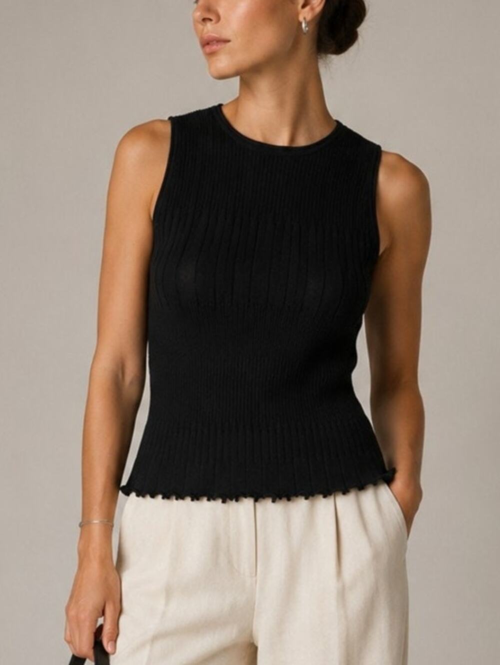 En Saison Rib Knit Sleeveless Tank Small Black Old Money Quiet Luxury Minimal